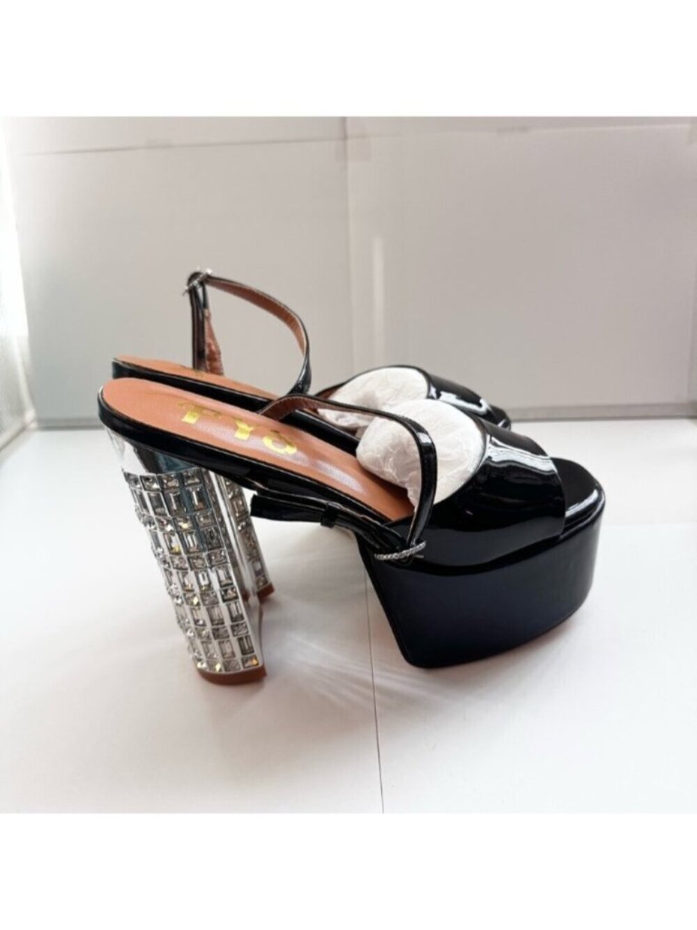 Size 6 Heels Women Open Toe Platform Slip on Rhinestone Heel FYS